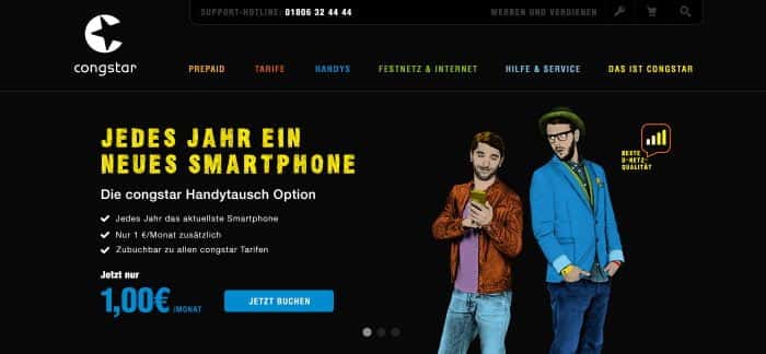 Projektbeispiel einer Webseite von Congstar als Kunde von Me & Company